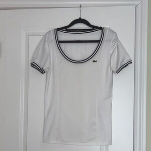 Lacoste Women's White Mesh Tee with Black Trim
